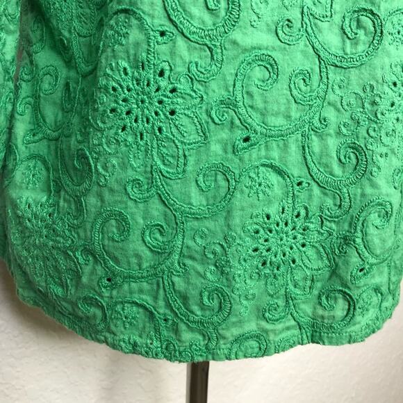 Soft Surroundings green eyelet floral balloon sleeve button down top size Medium - Picture 12 of 13